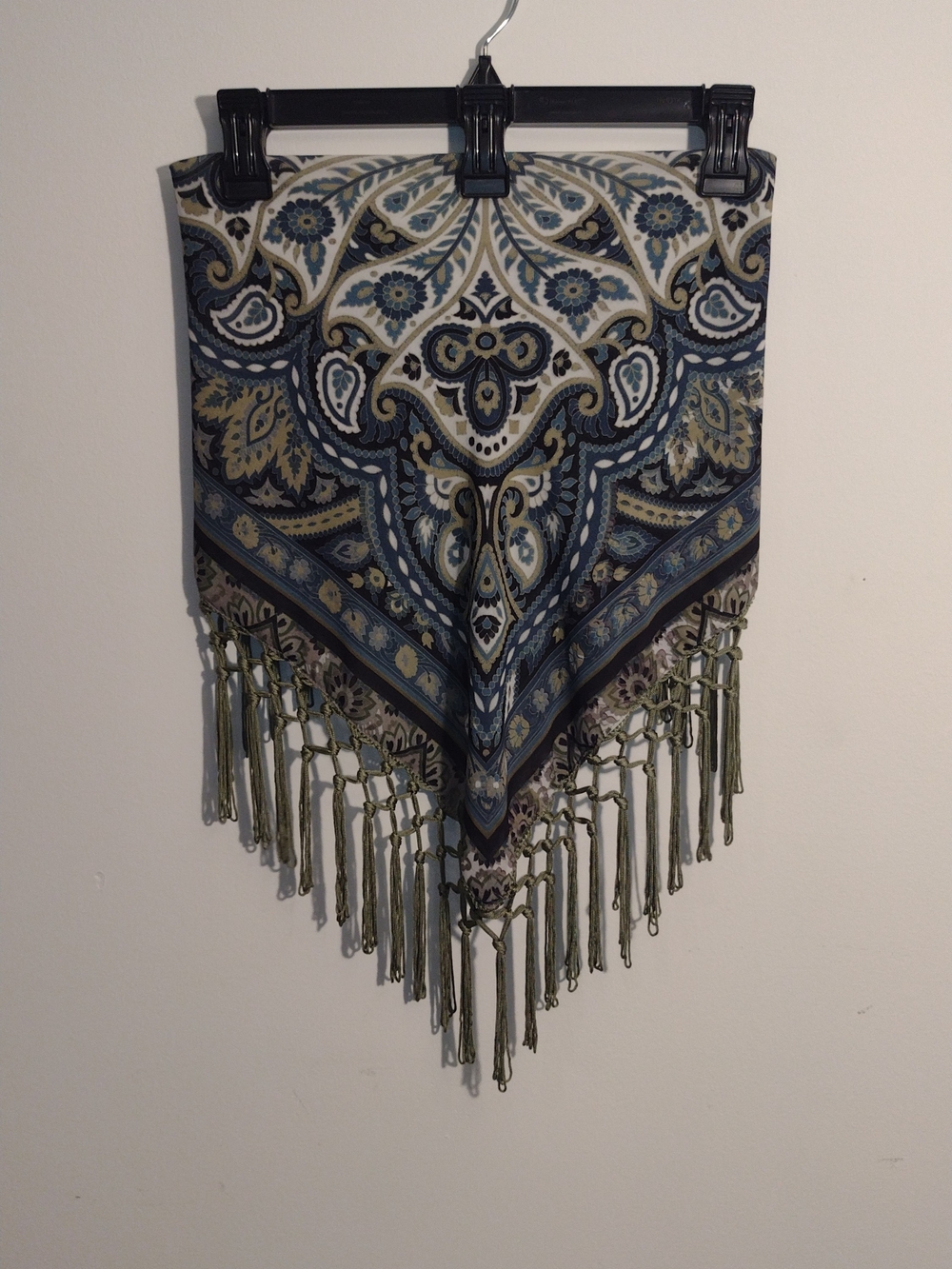 Paisley Fringe Strapless Shirt in Blue and Olive